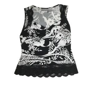 Y2K black white fairy grunge Whimsigoth coquette lace trim top Worthington med